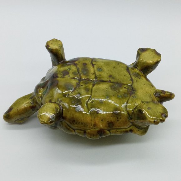 Vtg Arnels Pottery Turtle Candy Dish Lidded Trinket Ceramic Green Orange Speckle - Picture 5 of 10